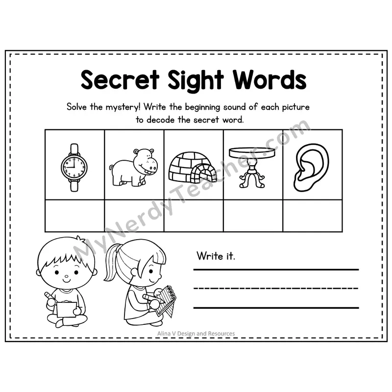 Kindergarten Secret Sight Word Puzzle — Puzzle 39