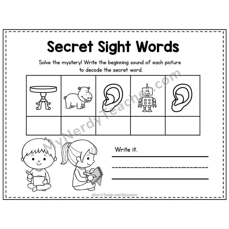 Kindergarten Secret Sight Word Puzzle — Puzzle 37