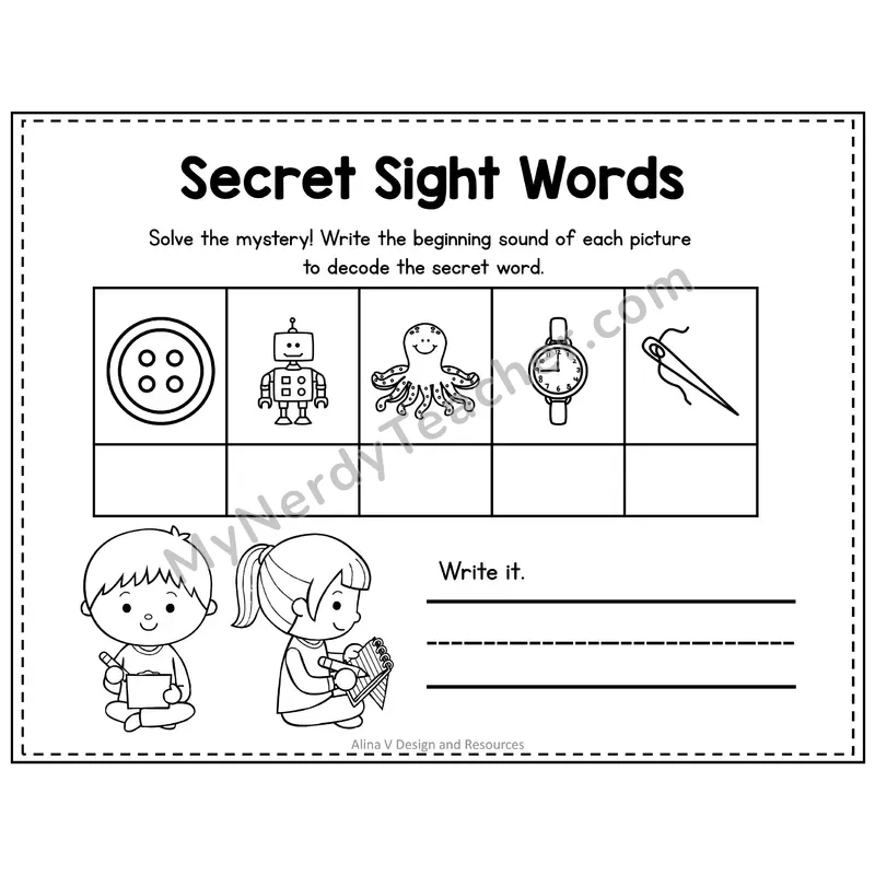 Kindergarten Secret Sight Word Puzzle — Puzzle 36