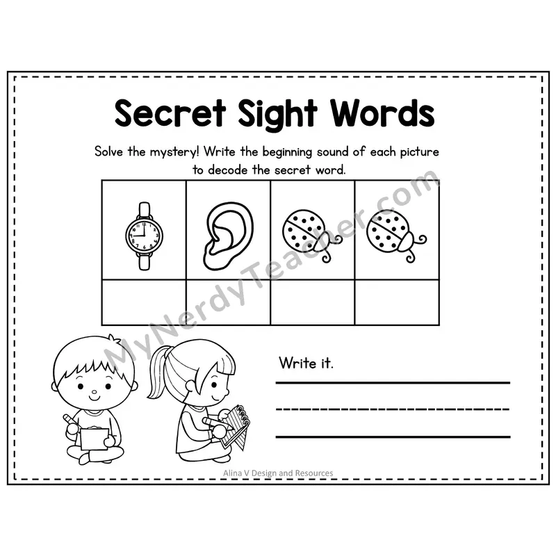 Kindergarten Secret Sight Word Puzzle — Puzzle 31