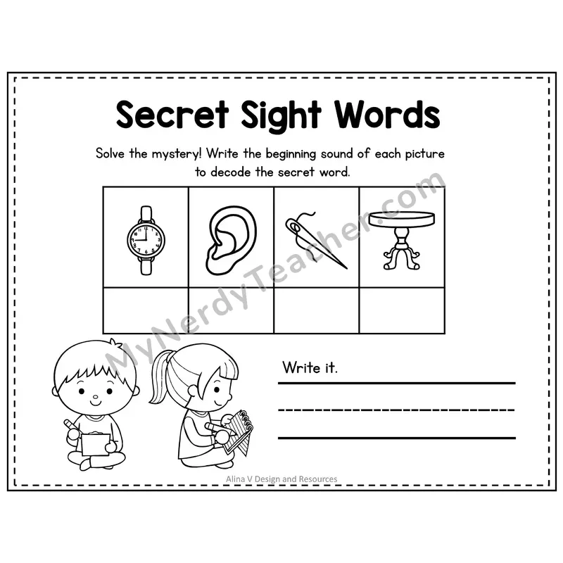 Kindergarten Secret Sight Word Puzzle — Puzzle 32