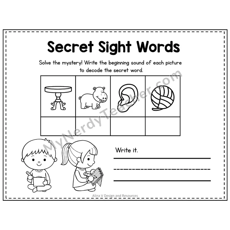 Kindergarten Secret Sight Word Puzzle — Puzzle 28