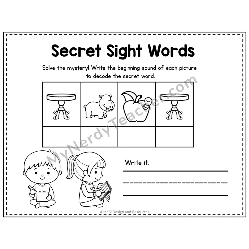 Kindergarten Secret Sight Word Puzzle — Puzzle 27