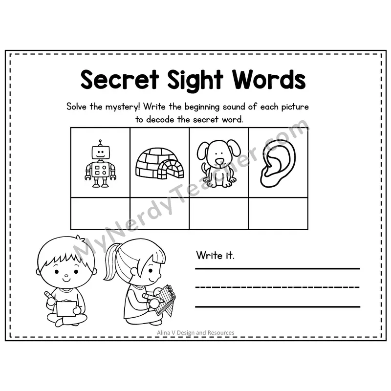 Kindergarten Secret Sight Word Puzzle — Puzzle 25