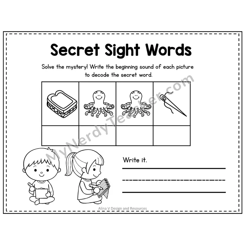 Kindergarten Secret Sight Word Puzzle — Puzzle 26