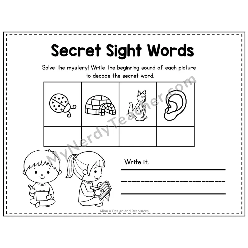 Kindergarten Secret Sight Word Puzzle — Puzzle 24