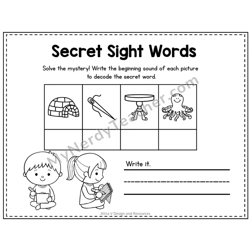 Kindergarten Secret Sight Word Puzzle — Puzzle 23