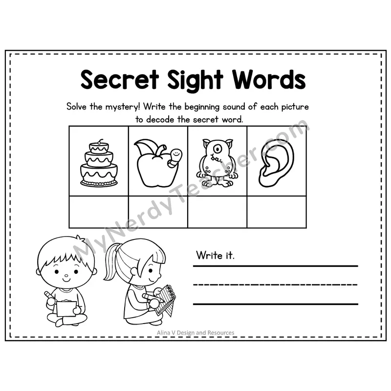Kindergarten Secret Sight Word Puzzle — Puzzle 20