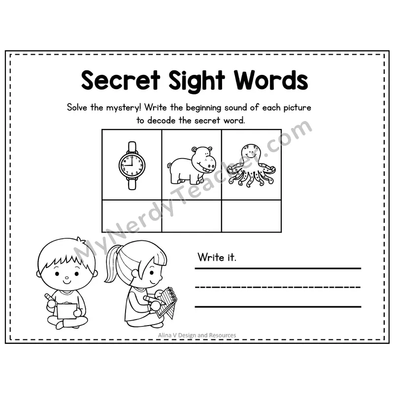 Kindergarten Secret Sight Word Puzzle — Puzzle 17