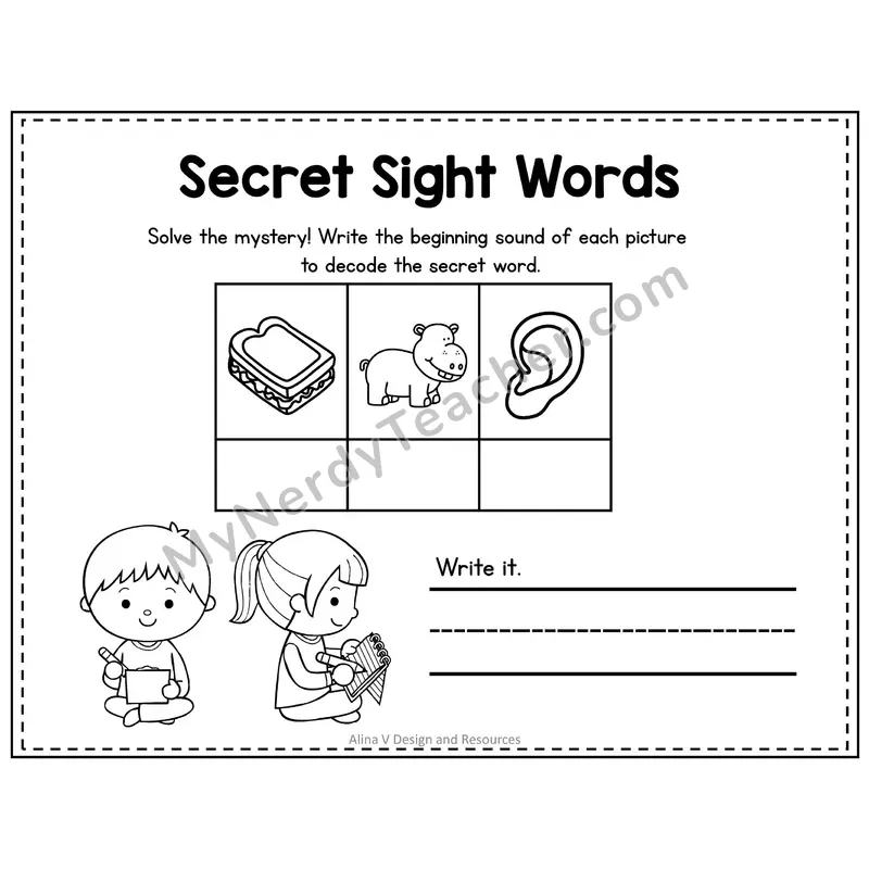 Kindergarten Secret Sight Word Puzzle — Puzzle 16