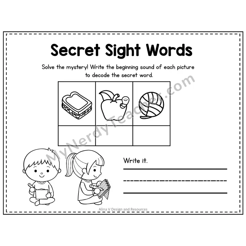 Kindergarten Secret Sight Word Puzzle — Puzzle 15
