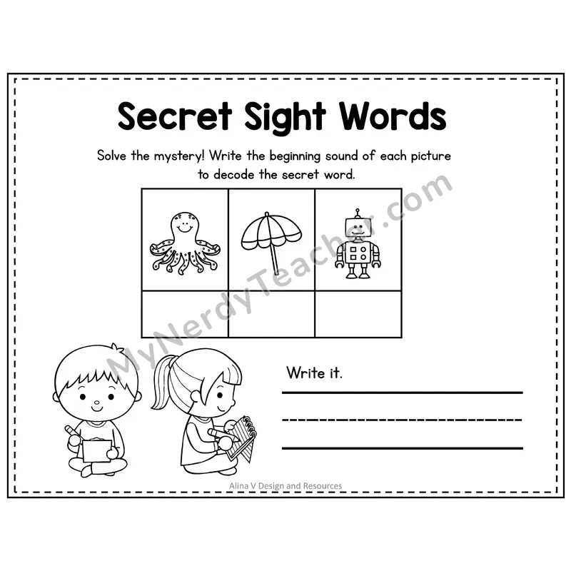 Kindergarten Secret Sight Word Puzzle — Puzzle 11