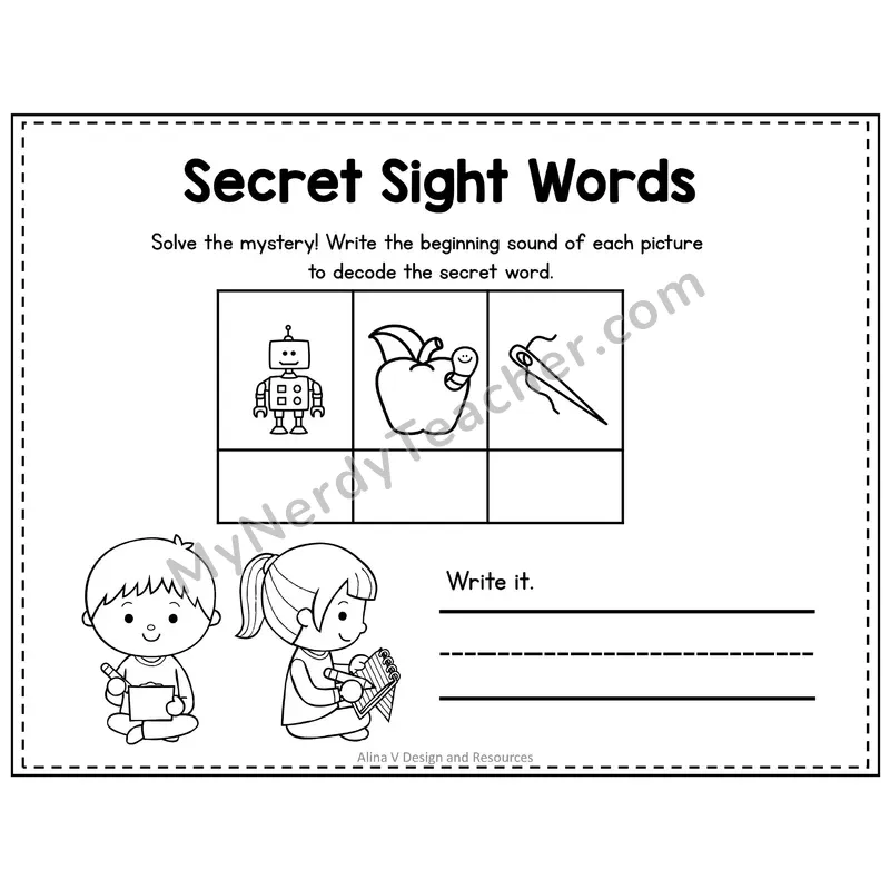 Kindergarten Secret Sight Word Puzzle — Puzzle 13