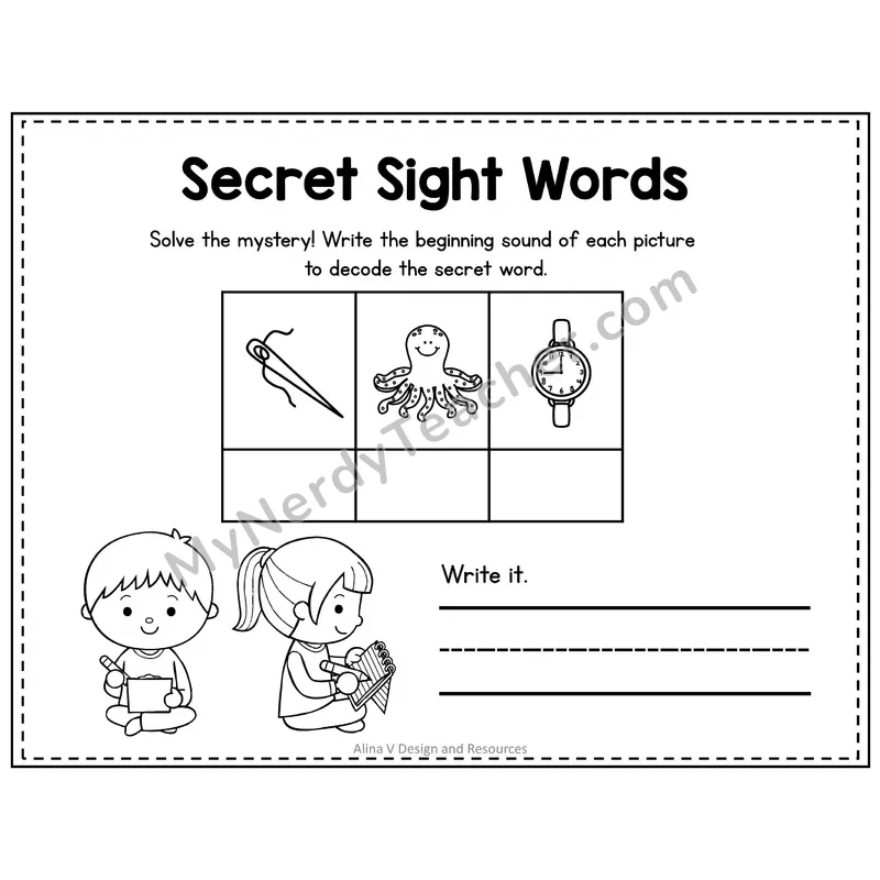 Kindergarten Secret Sight Word Puzzle — Puzzle 10