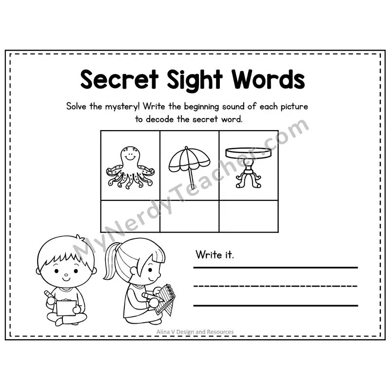 Kindergarten Secret Sight Word Puzzle — Puzzle 12