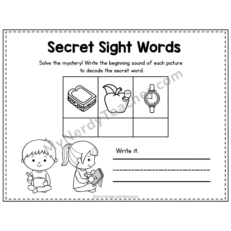 Kindergarten Secret Sight Word Puzzle — Puzzle 14