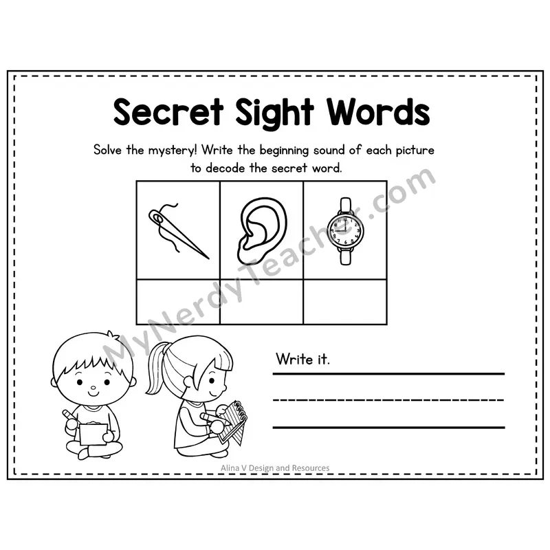 Kindergarten Secret Sight Word Puzzle — Puzzle 09