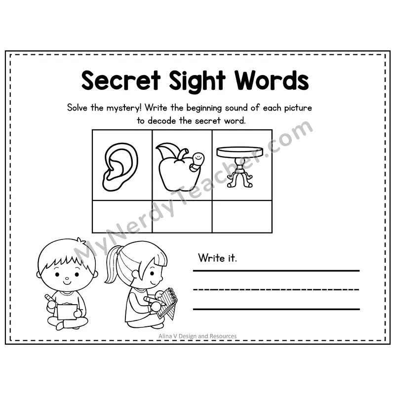 Kindergarten Secret Sight Word Puzzle — Puzzle 07