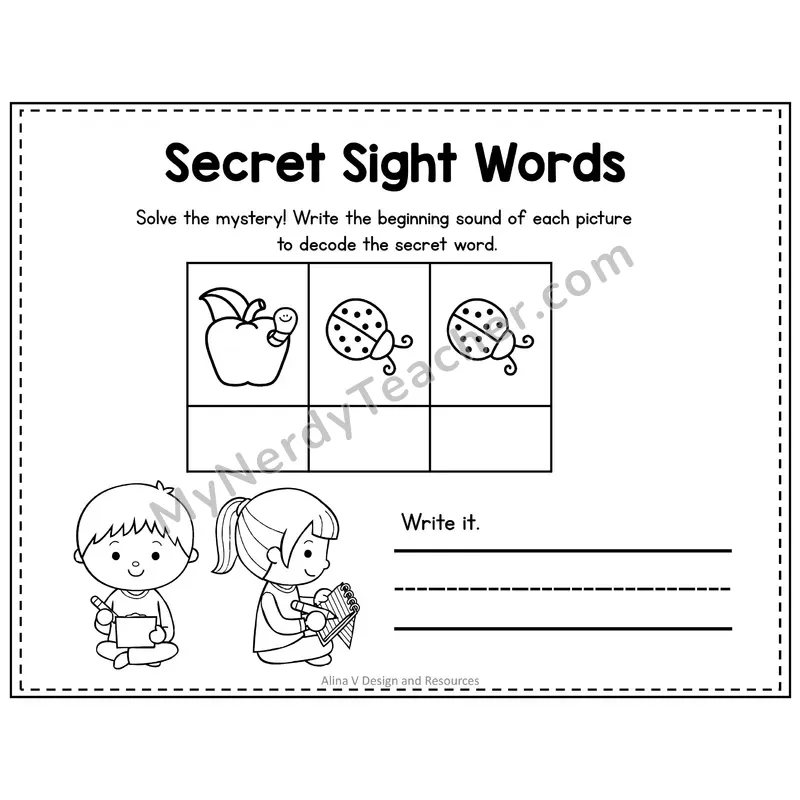 Kindergarten Secret Sight Word Puzzle — Puzzle 05