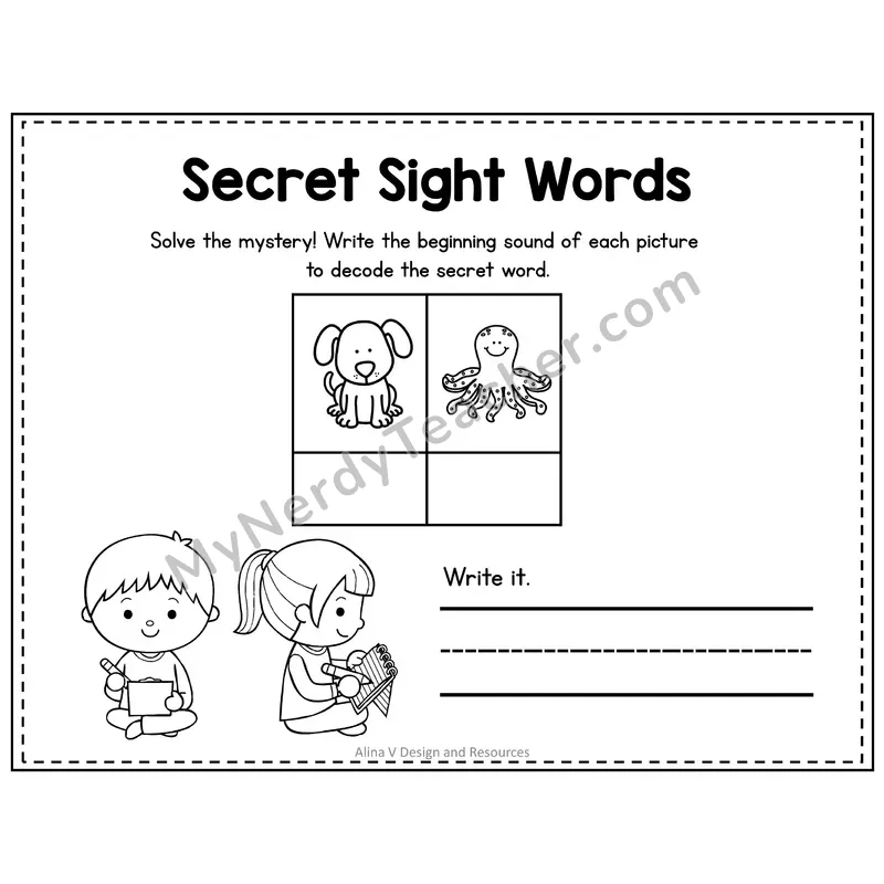 Kindergarten Secret Sight Word Puzzle — Puzzle 01