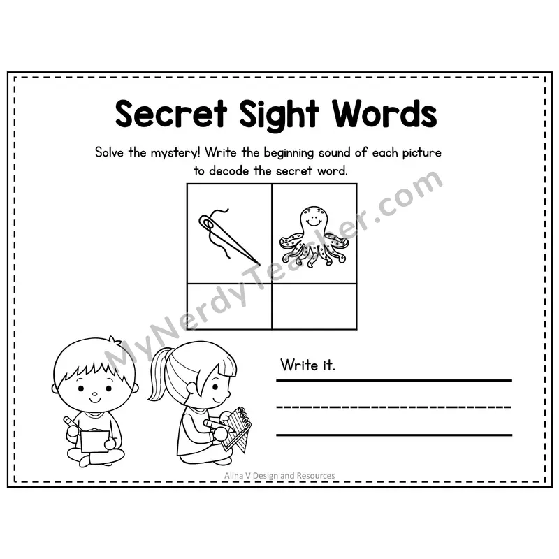 Kindergarten Secret Sight Word Puzzle — Puzzle 03