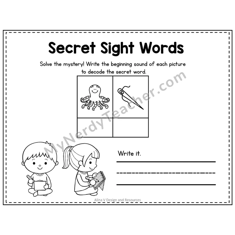 Kindergarten Secret Sight Word Puzzle — Puzzle 04