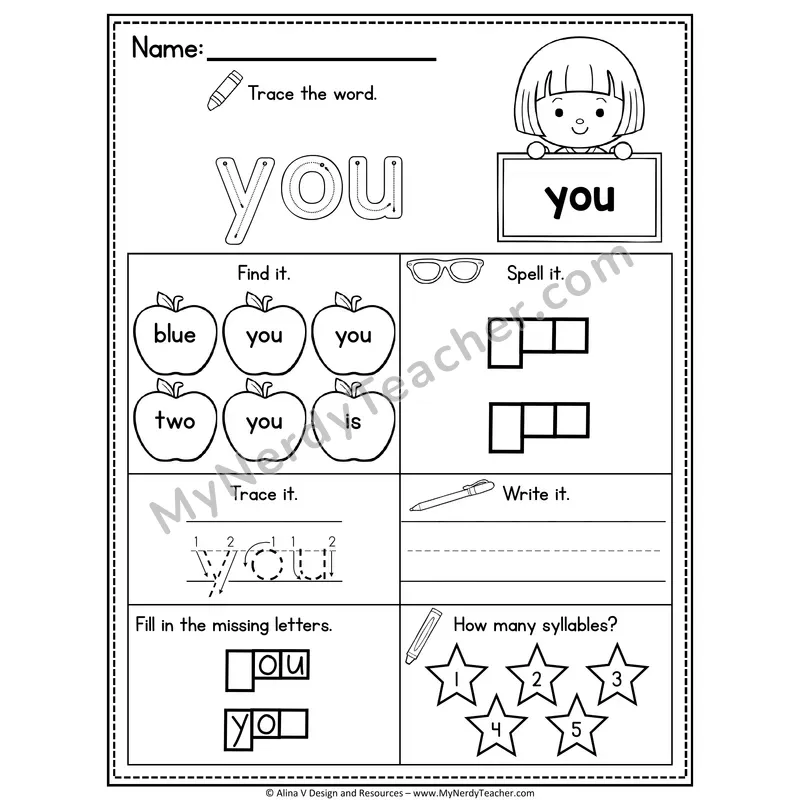 Pre-K Sight Word Worksheet — You