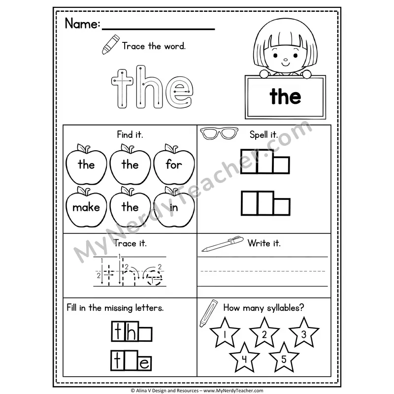 Pre-K Sight Word Worksheet — The