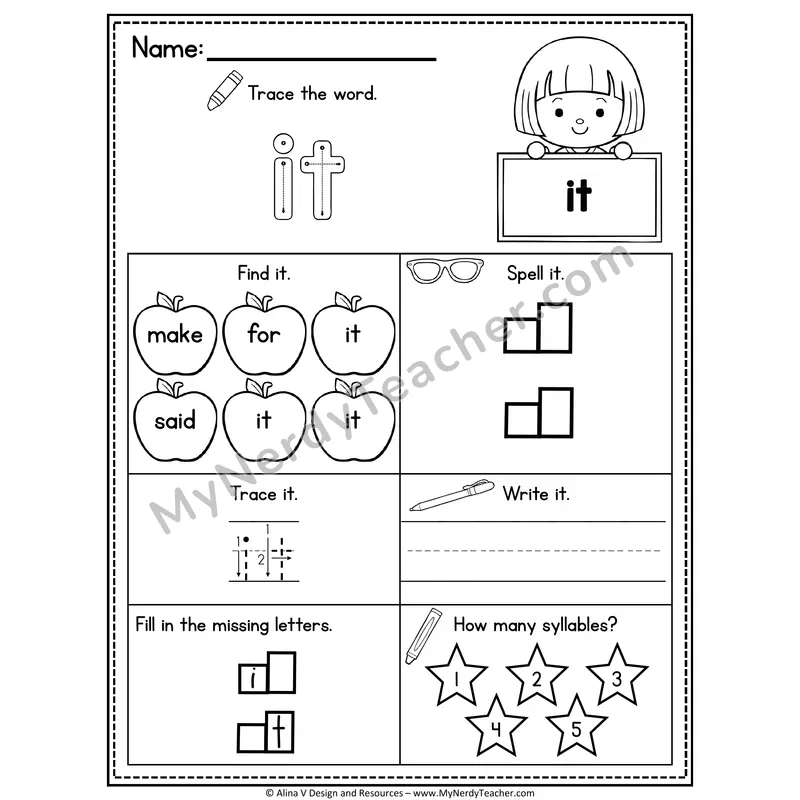 Pre-K Sight Word Worksheet — It