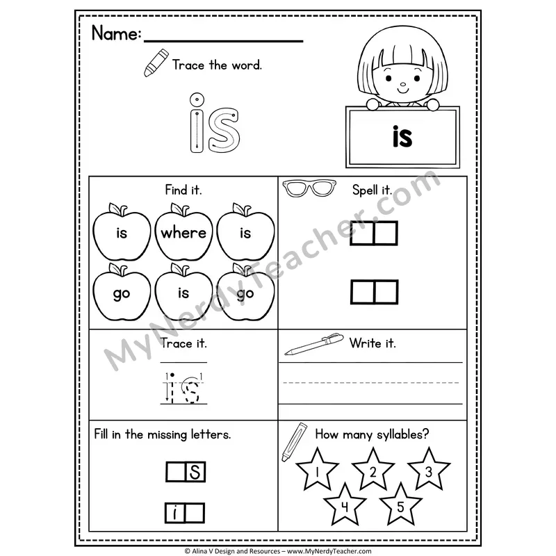 Pre-K Sight Word Worksheet — Is
