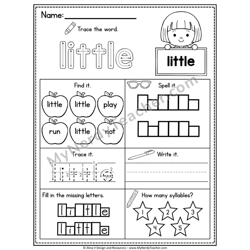 Pre-K Sight Word Worksheet — Little