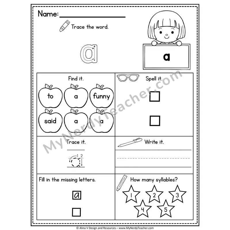Pre-K Sight Word Worksheet — A