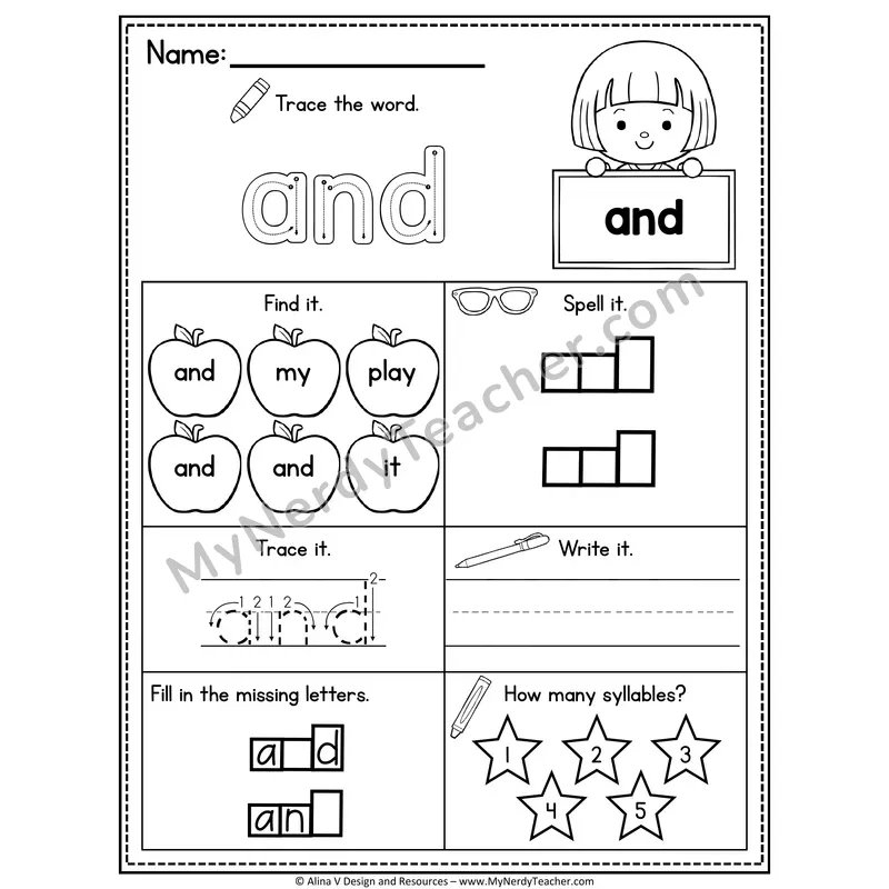Pre-K Sight Word Worksheet — And