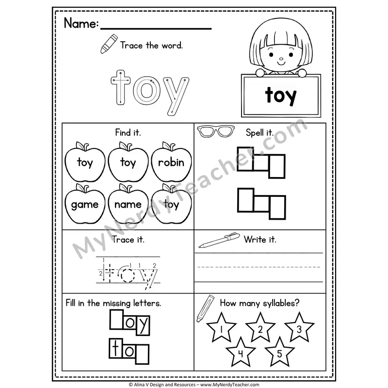 Sight Word Noun Vocabulary Worksheet — Toy