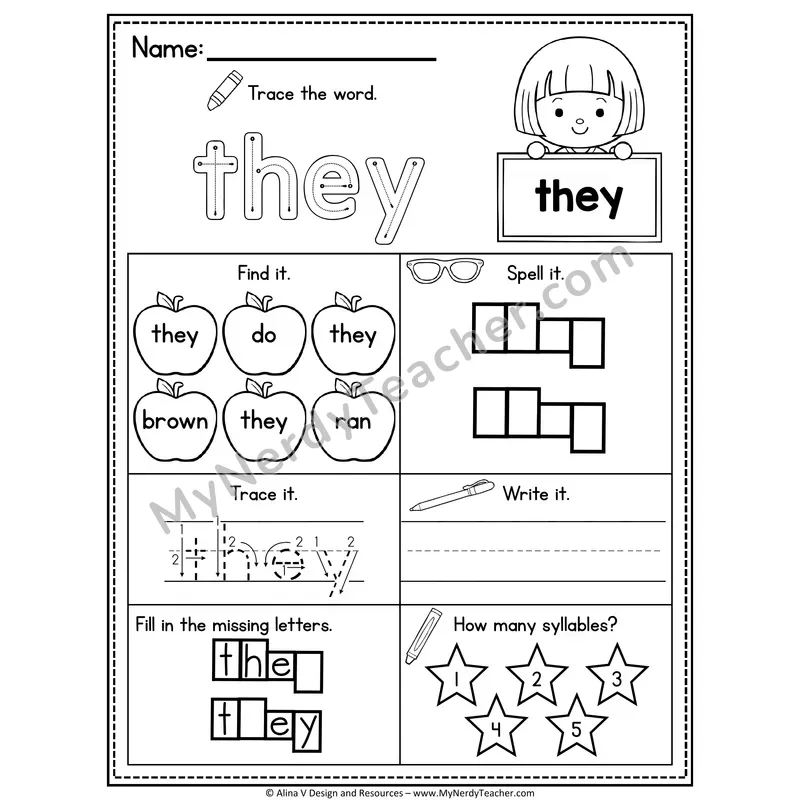 Kindergarten Sight Word Worksheet — They