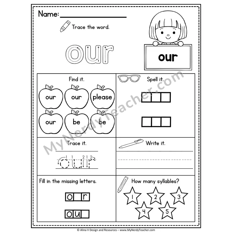 Kindergarten Sight Word Worksheet — Our