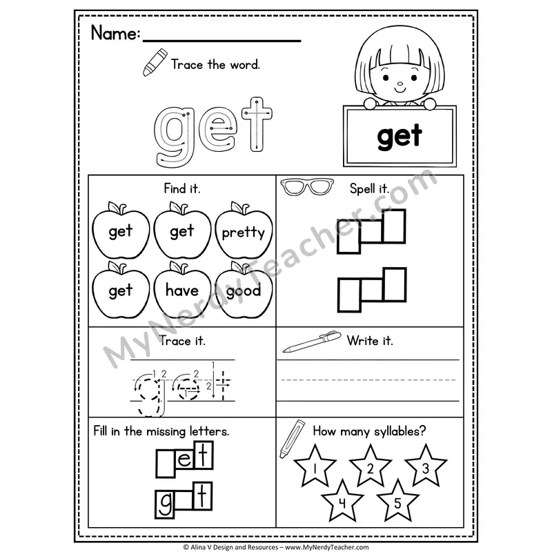 Kindergarten Sight Word Worksheet — Get