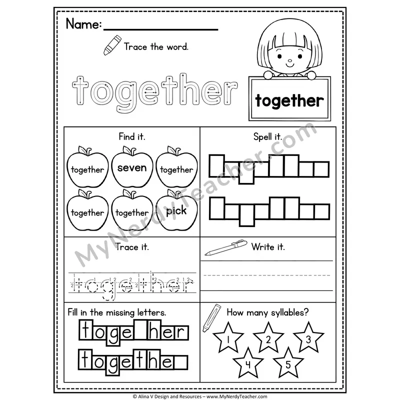 3rd Grade Sight Word Worksheet — Together