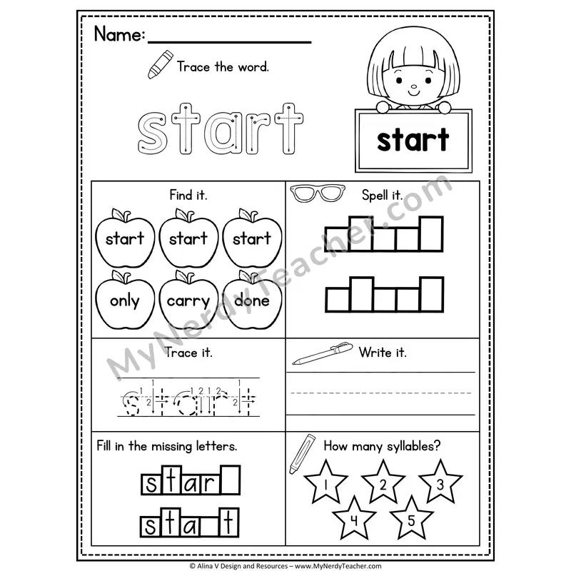 3rd Grade Sight Word Worksheet — Start