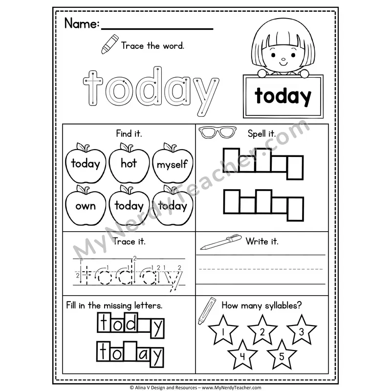 3rd Grade Sight Word Worksheet — Today