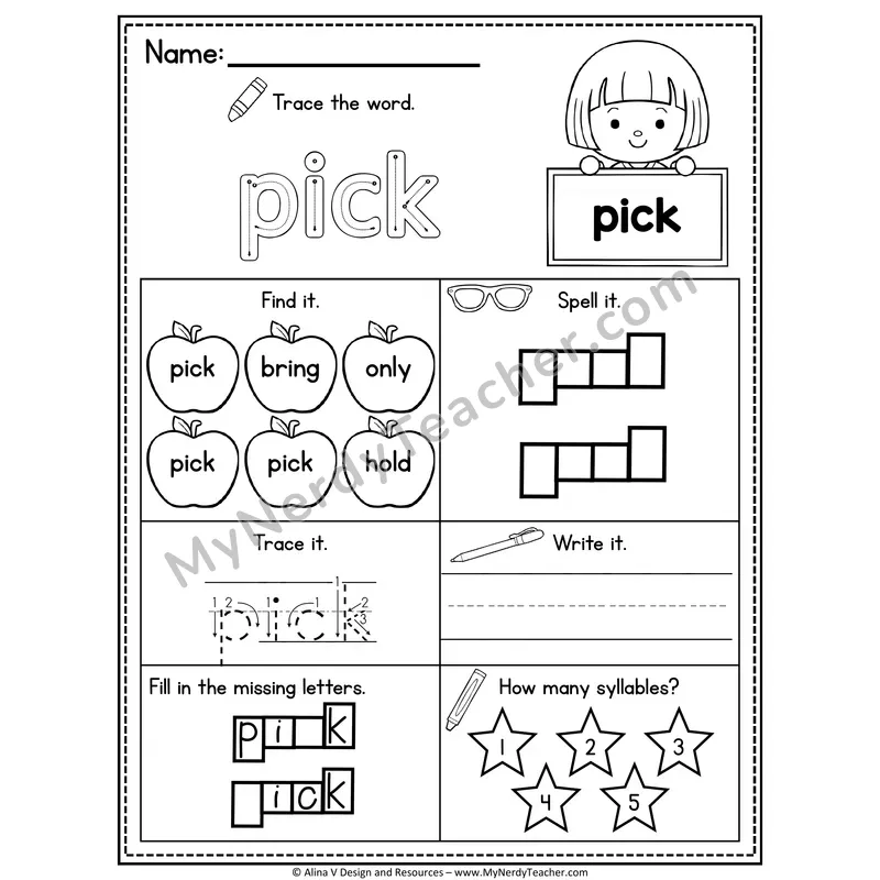 3rd Grade Sight Word Worksheet — Pick
