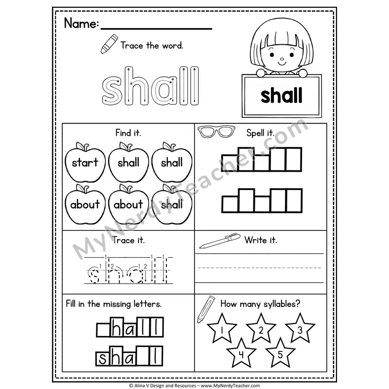 3rd Grade Sight Word Worksheet — Shall