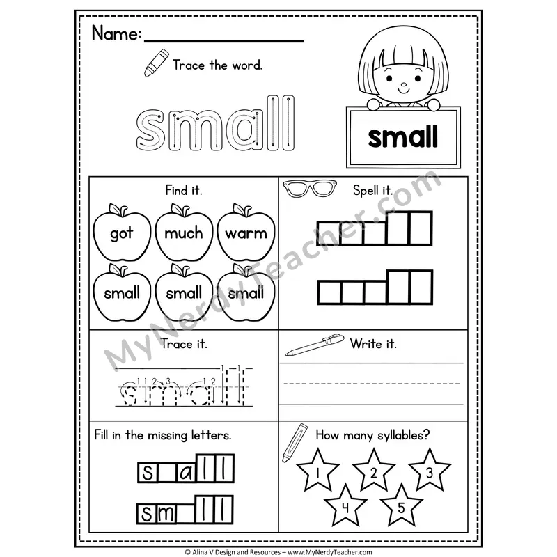 3rd Grade Sight Word Worksheet — Small