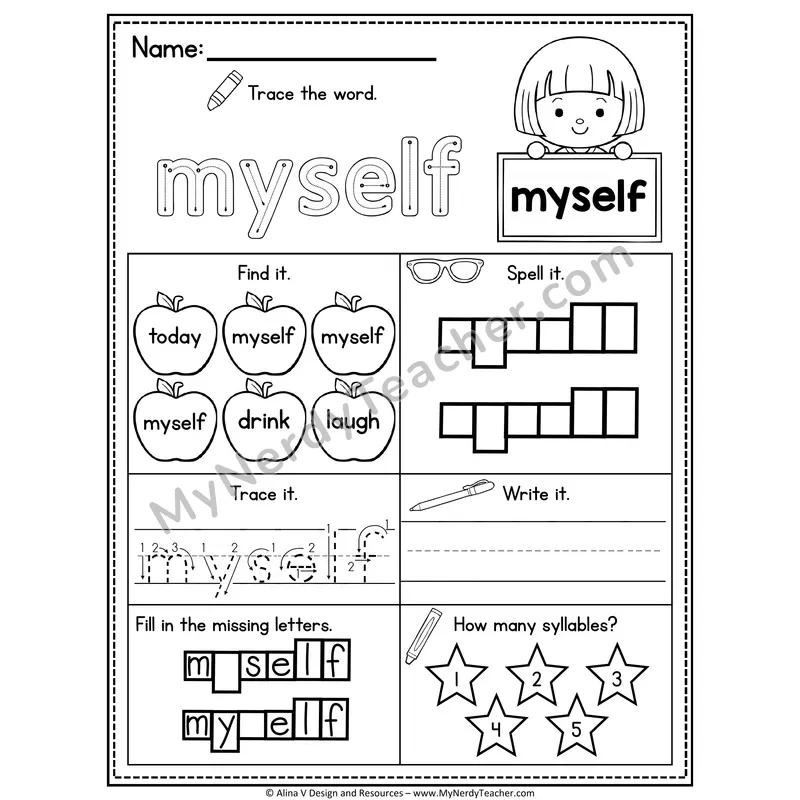 3rd Grade Sight Word Worksheet — Myself
