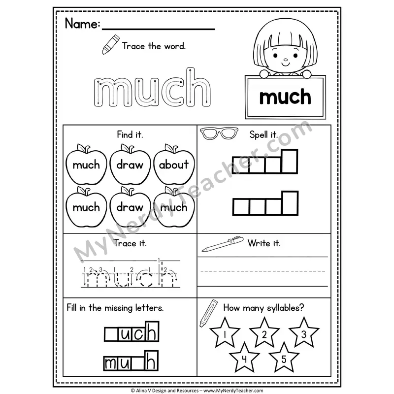 3rd Grade Sight Word Worksheet — Much