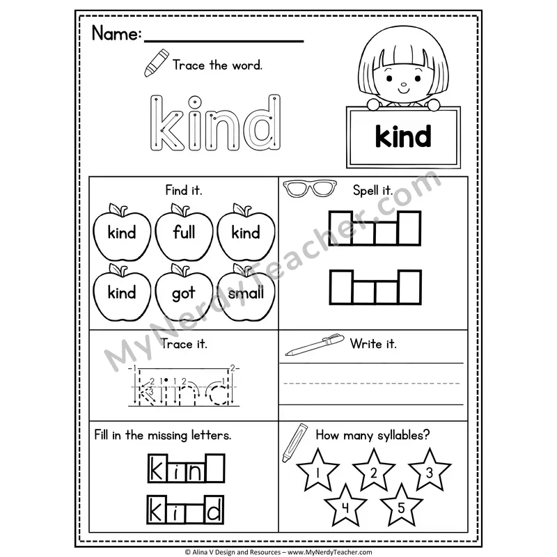 3rd Grade Sight Word Worksheet — Kind