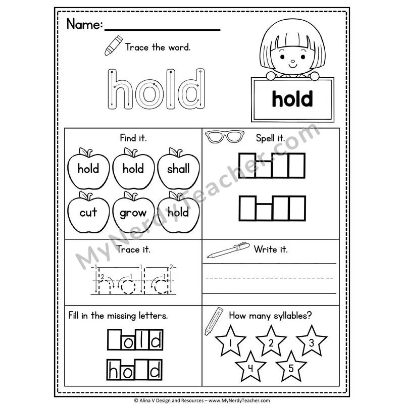3rd Grade Sight Word Worksheet — Hold