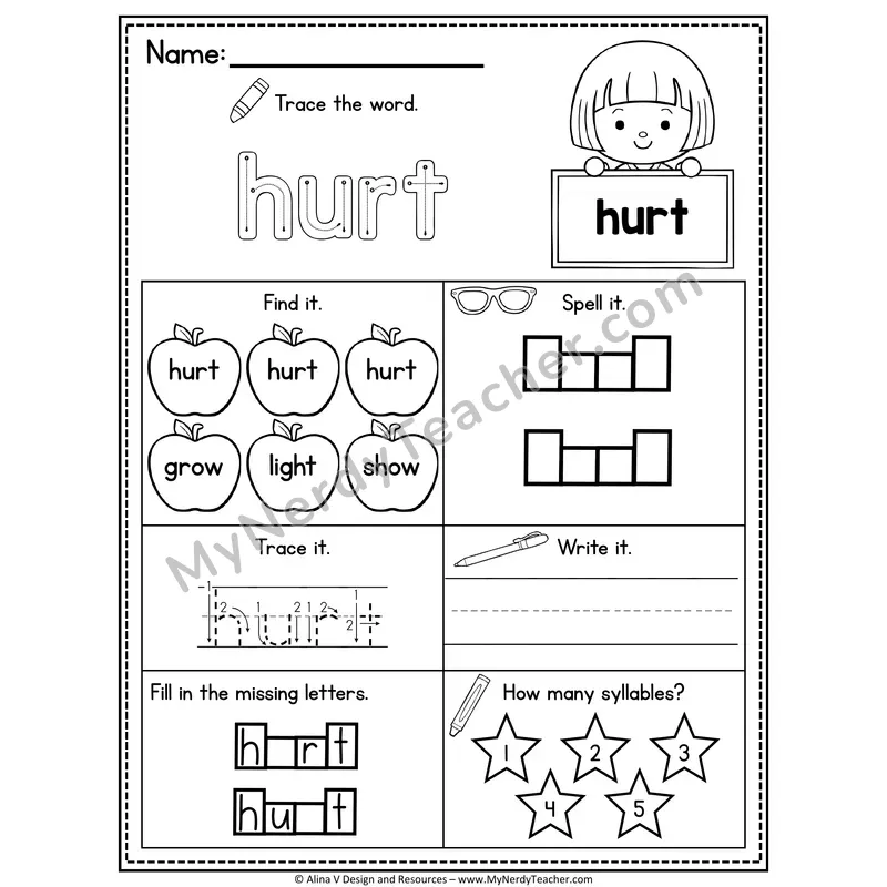 3rd Grade Sight Word Worksheet — Hurt