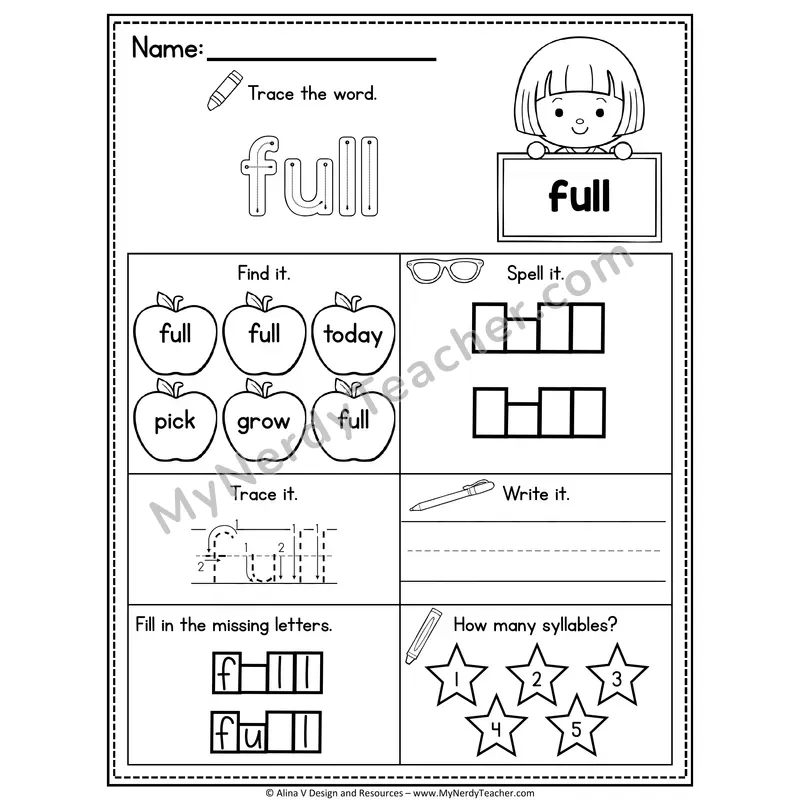 3rd Grade Sight Word Worksheet — Full