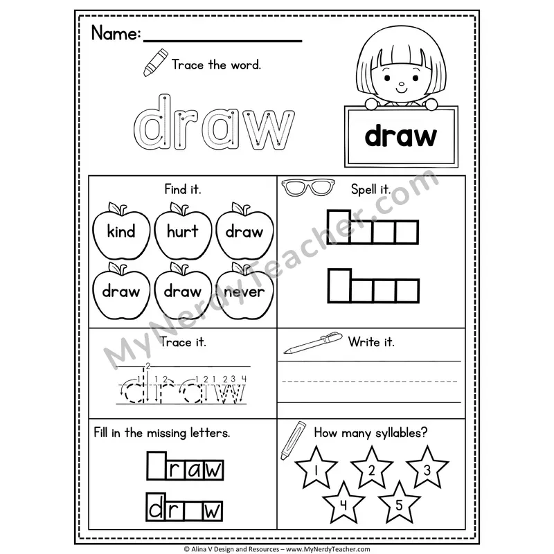3rd Grade Sight Word Worksheet — Draw